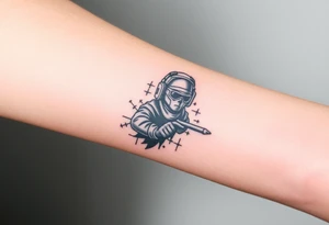 Tattoo for the top side of the forearm, black and gray, flash, hacker computer tech tattoo idea