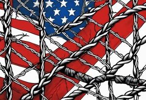 Rebel flag caught between 2 bands of barbed wire tattoo idea