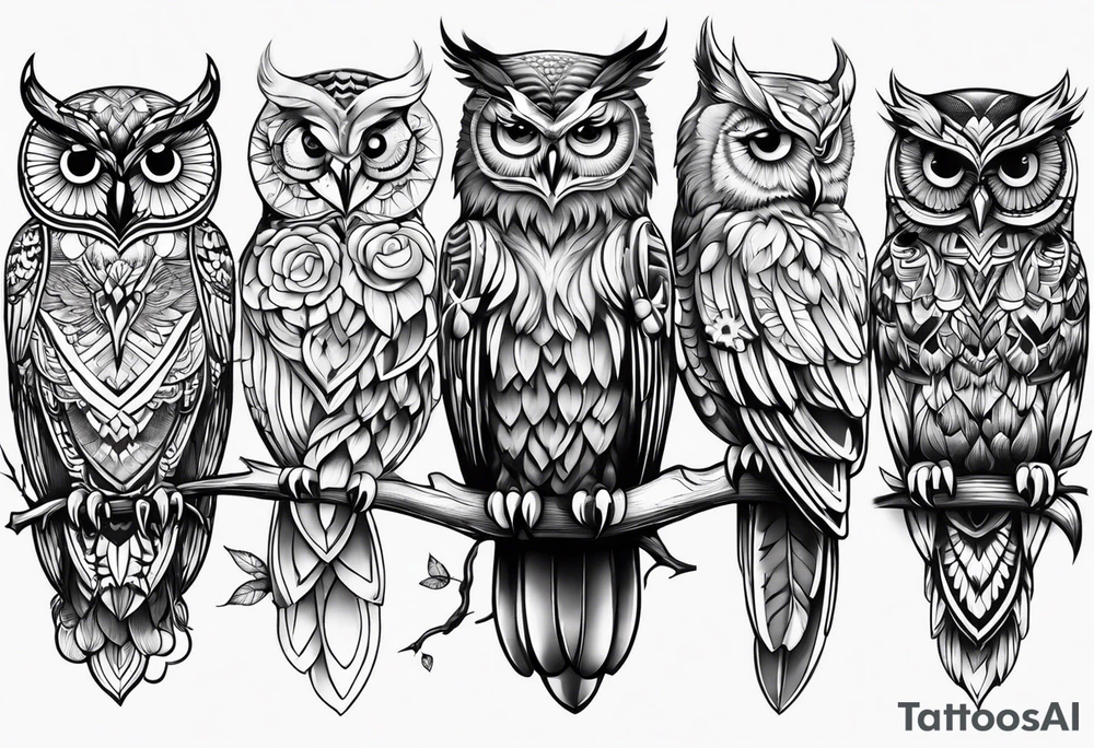 Owl sunflower and butterfly half sleeve tattoo idea