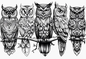 Owl sunflower and butterfly half sleeve tattoo idea