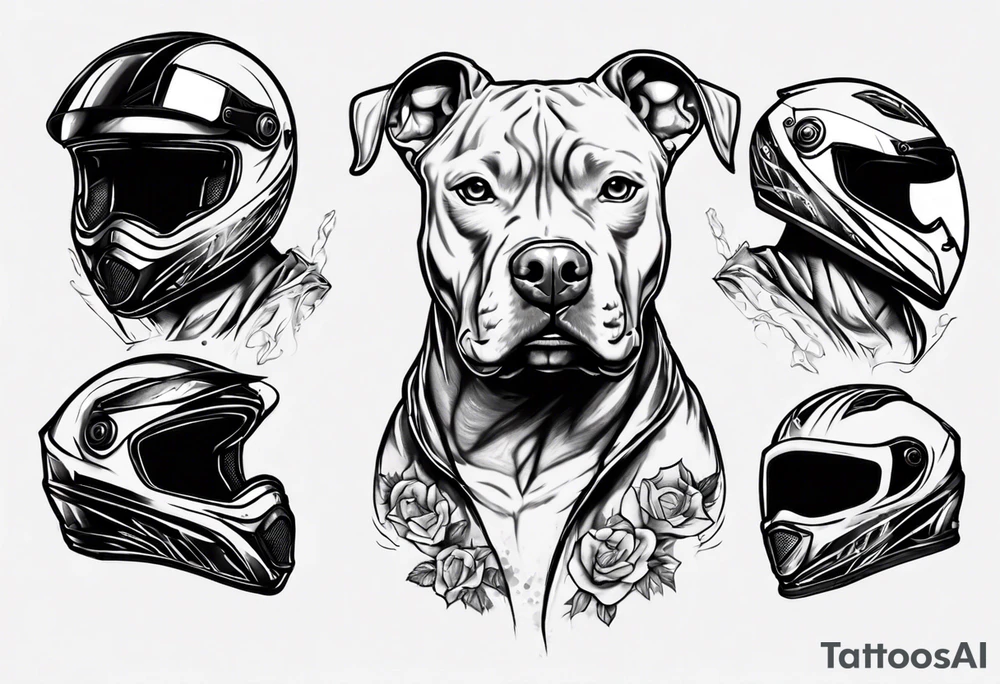 Pit bull with a motorcycle helmet tattoo idea