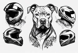 Pit bull with a motorcycle helmet tattoo idea