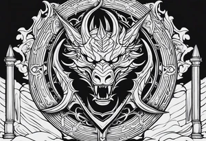 Valhalla sword shield dragon 
stairs tattoo idea
