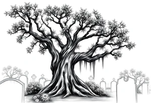 Laurel oak with Spanish moss in a cemetery tattoo idea