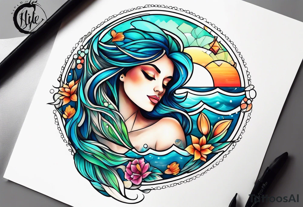 Pisces summer beach mother love tattoo idea