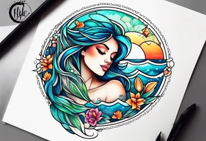 Pisces summer beach mother love tattoo idea