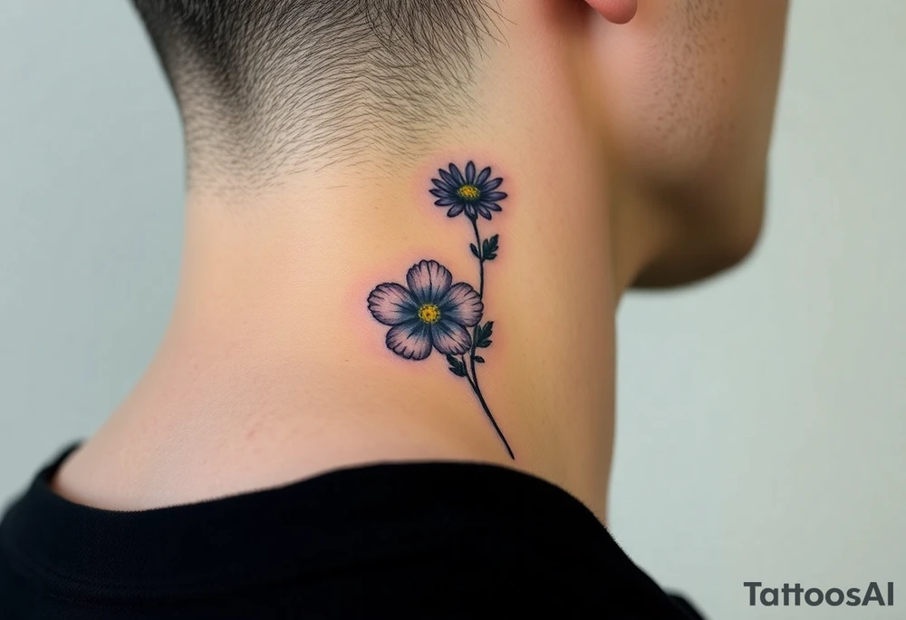 Viola odorata & Aster full neck tattoo tattoo idea