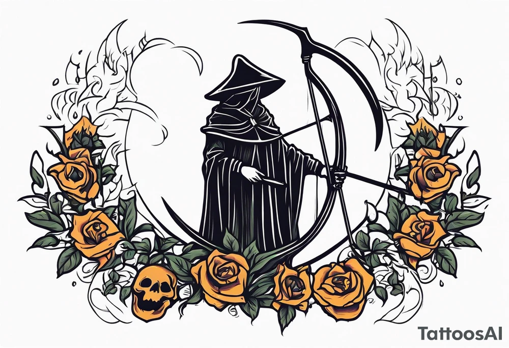 death with scythe and nightshade mortician tattoo idea