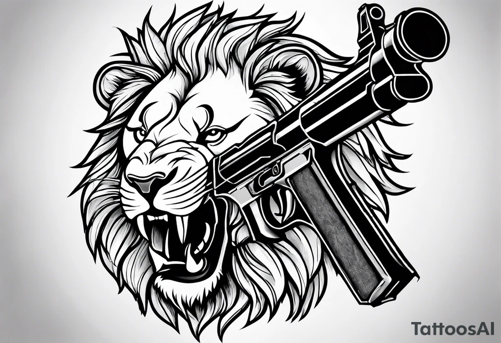 lion shooting gun tattoo idea