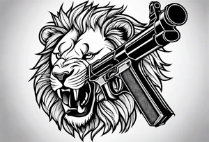 lion shooting gun tattoo idea