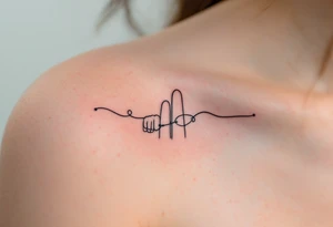 A minimalist black outline of two pinky fingers linked together, one small and one large, symbolizing an unbreakable bond. tattoo idea