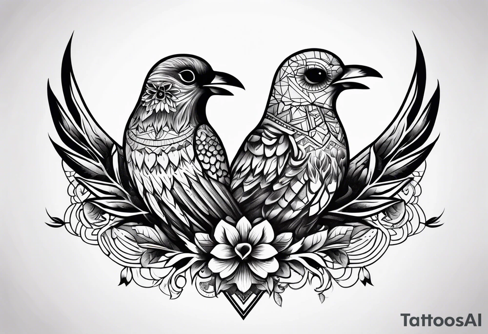 Half crow half dove sugar skull tattoo idea