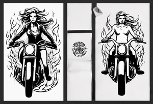 i want a tattoo of a girl riding a motorcycle with flames the words “Viking Customs” tattoo idea