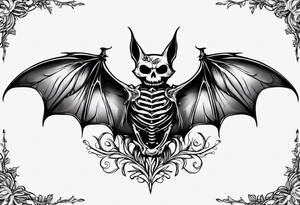 Flowers vines skeleton bat tattoo idea