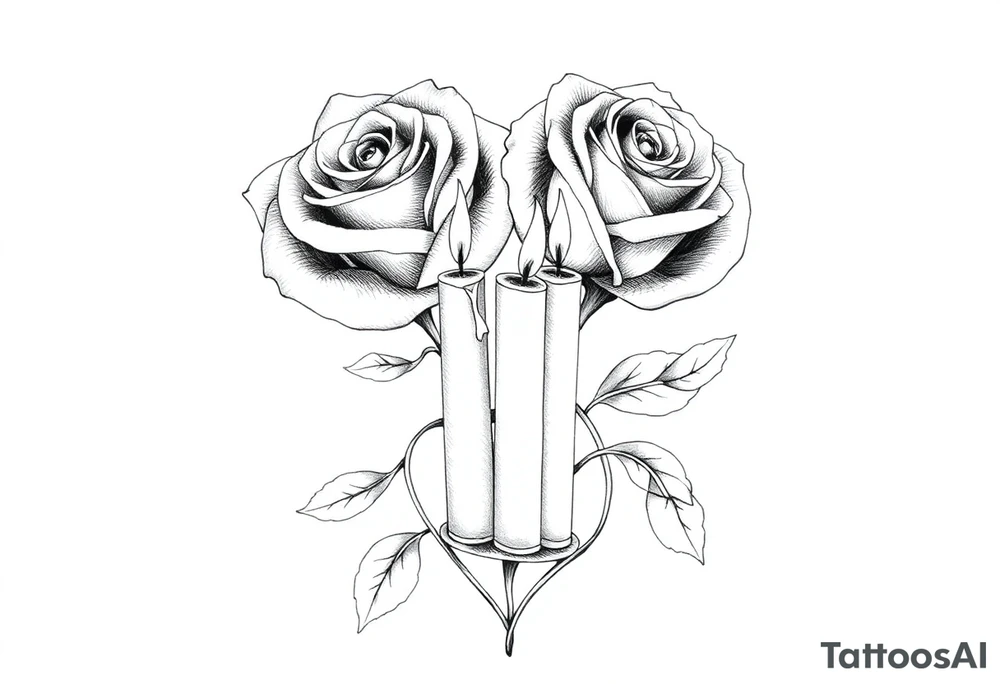 blue,Passed love one, two roses, two candles, hearts tattoo idea
