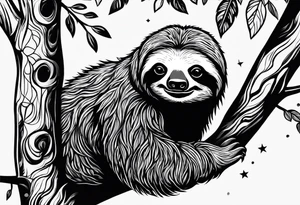 Sloth hanging on a tree tattoo idea