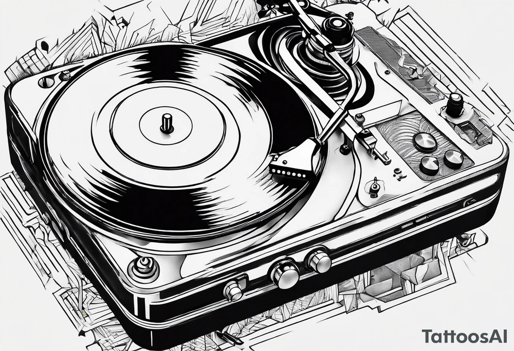 A recordplayer fineline minimalistic outline only tattoo idea