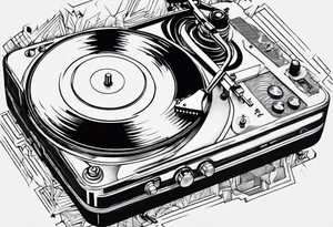 A recordplayer fineline minimalistic outline only tattoo idea
