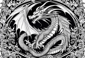 Dragon is wrapped around a sword, back tattto design tattoo idea