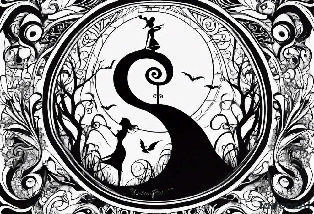 couples nightmare before Christmas with we're simply meant to be written tattoo idea