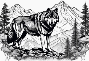 Mountains, wolf in it tattoo idea