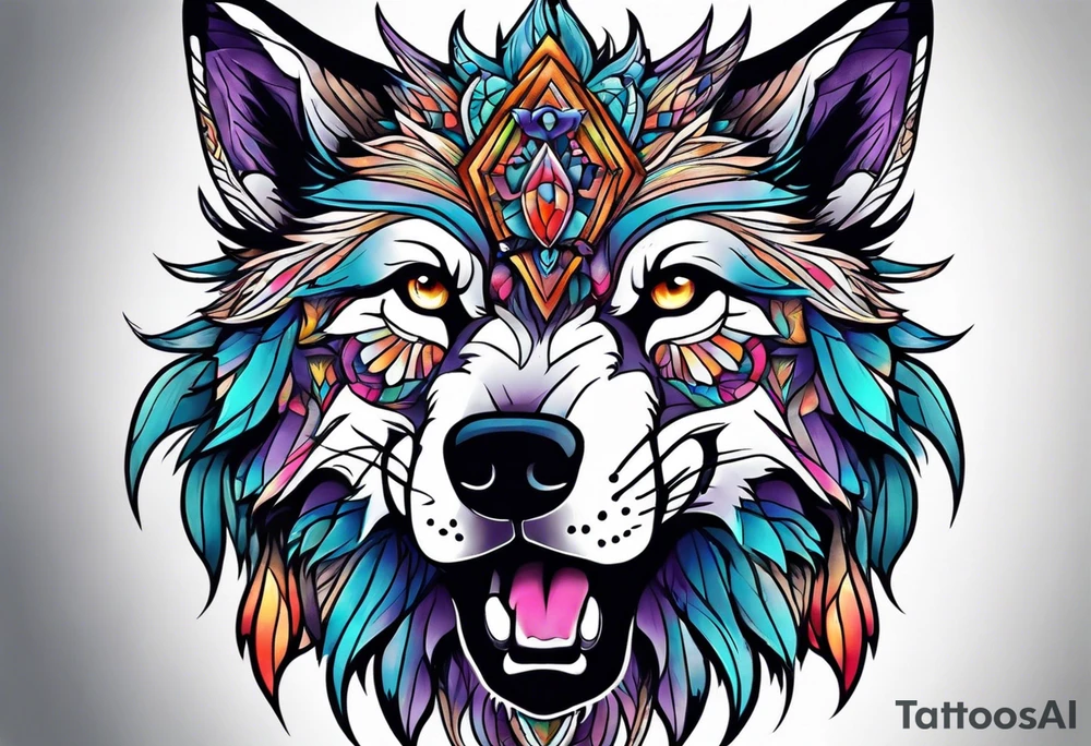 Trippy Wolf tattoo idea