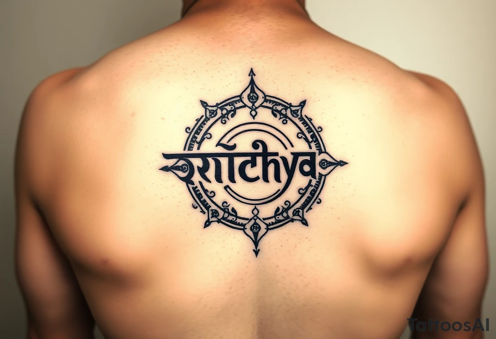 Create a tattoo that writes the Hindi word "Anichya" with A circle or spiral, which represents the cyclical nature of life and death tattoo idea