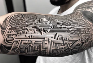 A three deminsional maze tattoo covering the arm in a sleeve with tattoo idea