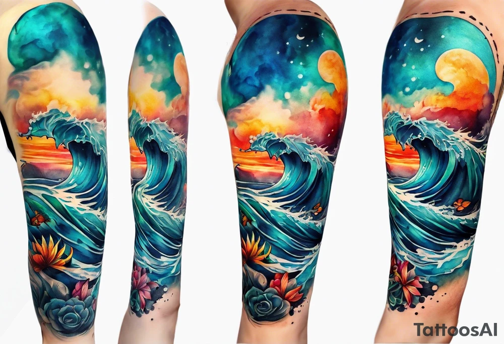 an half sleeve for my lower left leg that is completely rough ocean water tattoo idea