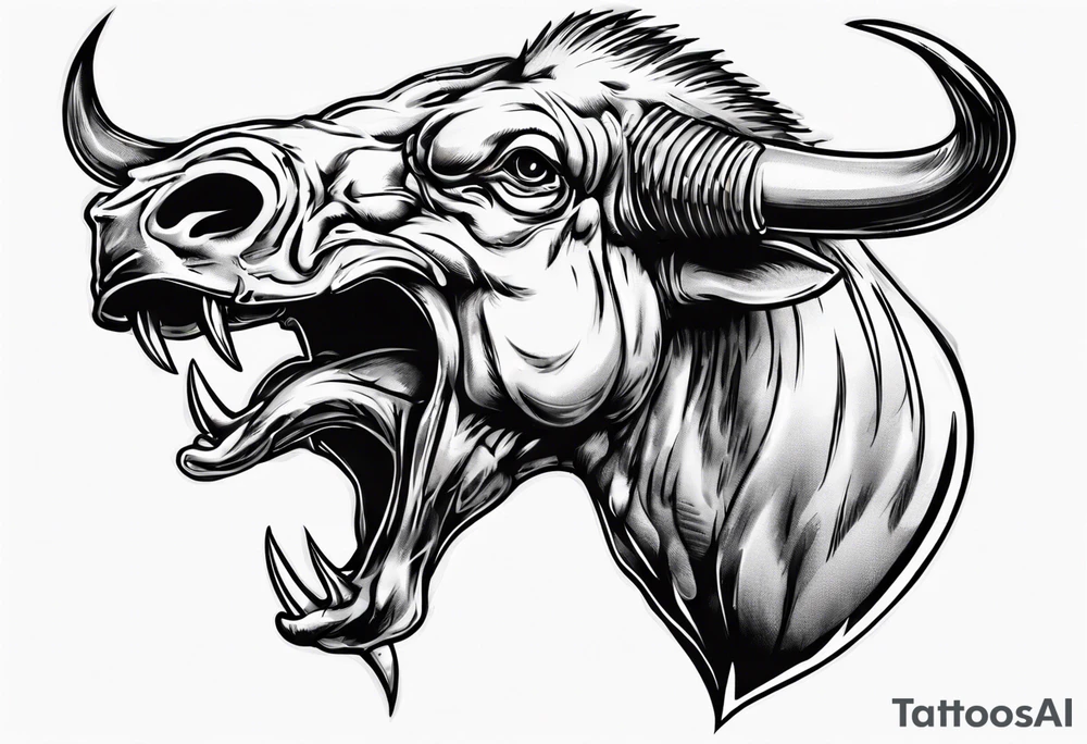 Aggressive Bullhead from the side facing right. tattoo idea