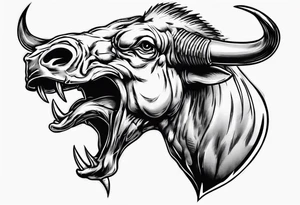 Aggressive Bullhead from the side facing right. tattoo idea