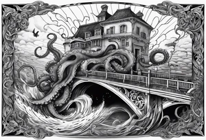 Octopus attacking bridge tattoo idea