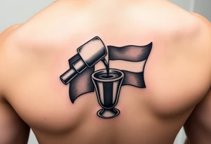A simple greca with a Dominican Republic flag, tipped to pour coffee into a small Cuban coffee glass with a Cuban flag. Using shading to make the tattoo pop. tattoo idea