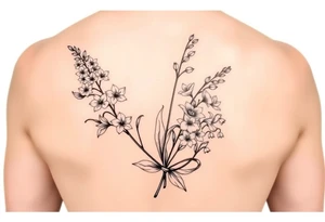 Larkspur and lily of the valley bouquet tattoo idea
