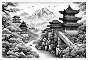 Chinese wall, realistic, art, gezeichnet, fine line tattoo idea