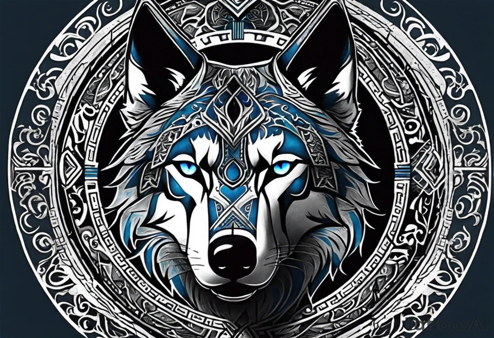 a tattoo whose main theme is balance but also resembles new begining, strong willpower, peace and loyalty. This should be for the front part of the shoulder. maybe add the ying-yang symbol somewhere in the tattoo. Tattoo should have an equal amount of blue and red along with the overall tattoo being black. In corporate a wolf into the tattoo. tattoo idea