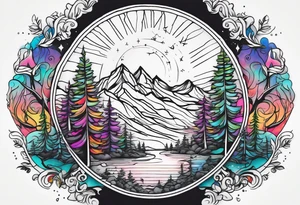 small circle shape trees mountain tattoo idea