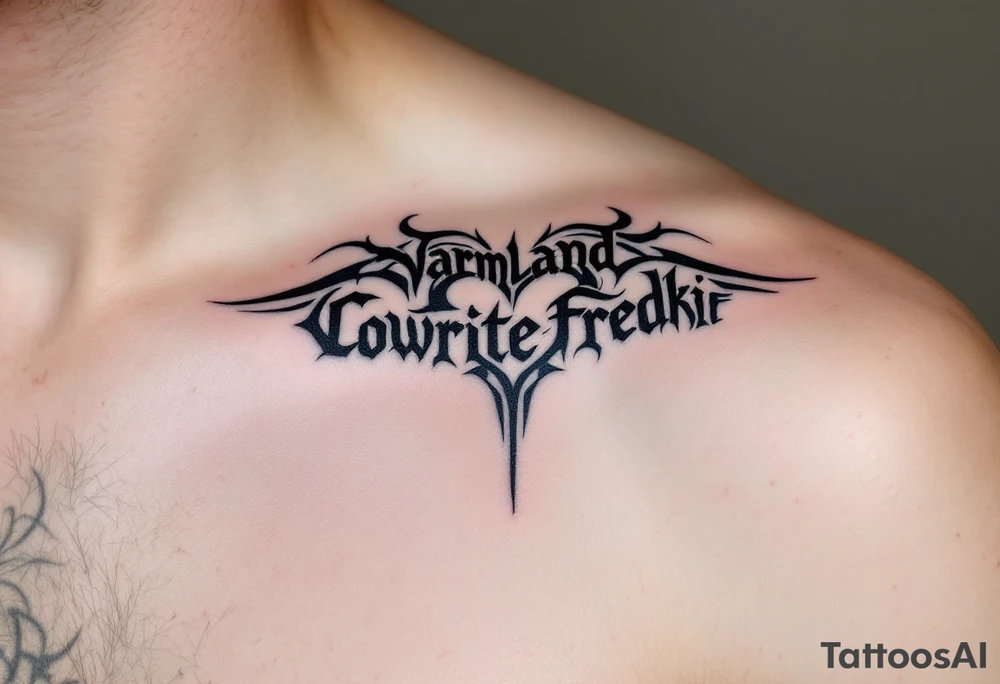 A combination of the words Värmland Cowrite Fredrik, enclosed by a heart tattoo idea