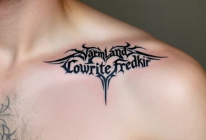 A combination of the words Värmland Cowrite Fredrik, enclosed by a heart tattoo idea