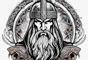Thor with Viking runes in the background as a vignette tattoo idea