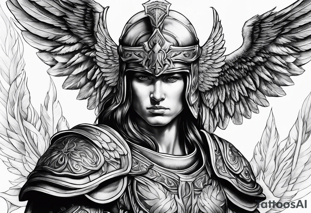 Archangel warrior with shadow face tattoo idea