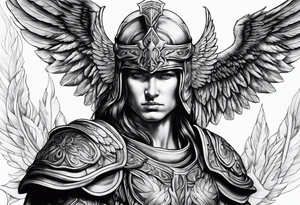 Archangel warrior with shadow face tattoo idea