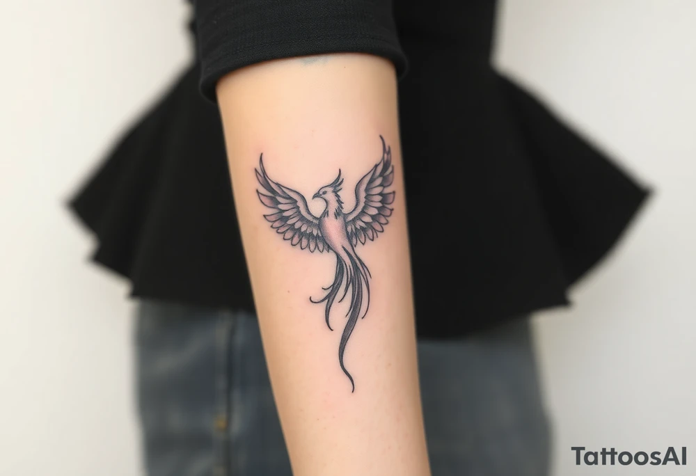 Fine line Phoenix bird tattoo idea