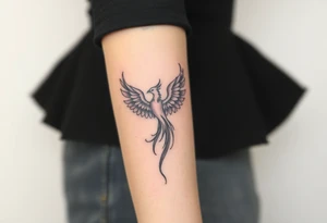 Fine line Phoenix bird tattoo idea