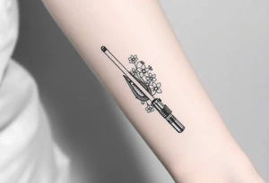 Star Wars Lightsabre with daisies, morning glory, and lily of the valley inside it tattoo idea