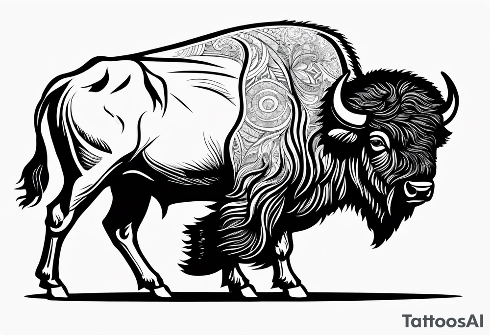 fine line bison silhouette doodle - white background, clean background, no skin tattoo idea