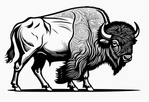 fine line bison silhouette doodle - white background, clean background, no skin tattoo idea