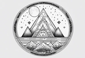 geometric simple moon with triangles inside a circle tattoo idea