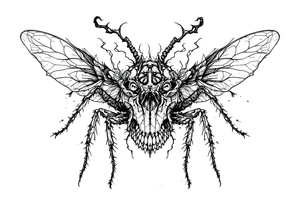 skull flies bug weird tattoo idea