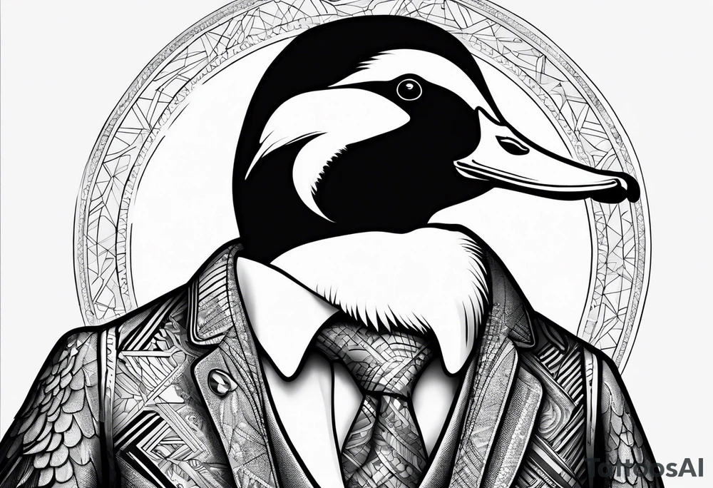 Dabbling Duck wearing a small jacket that says "XRP" on it tattoo idea